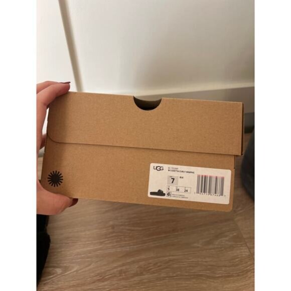 NIB UGG Cozetta Curly Faux Plush Sheepskin Graphic Slipper Black Size: 7 NWB - Picture 6 of 9